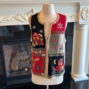 Christmas Sweater Zip Vest Heirloom Collectibles Womens Medium